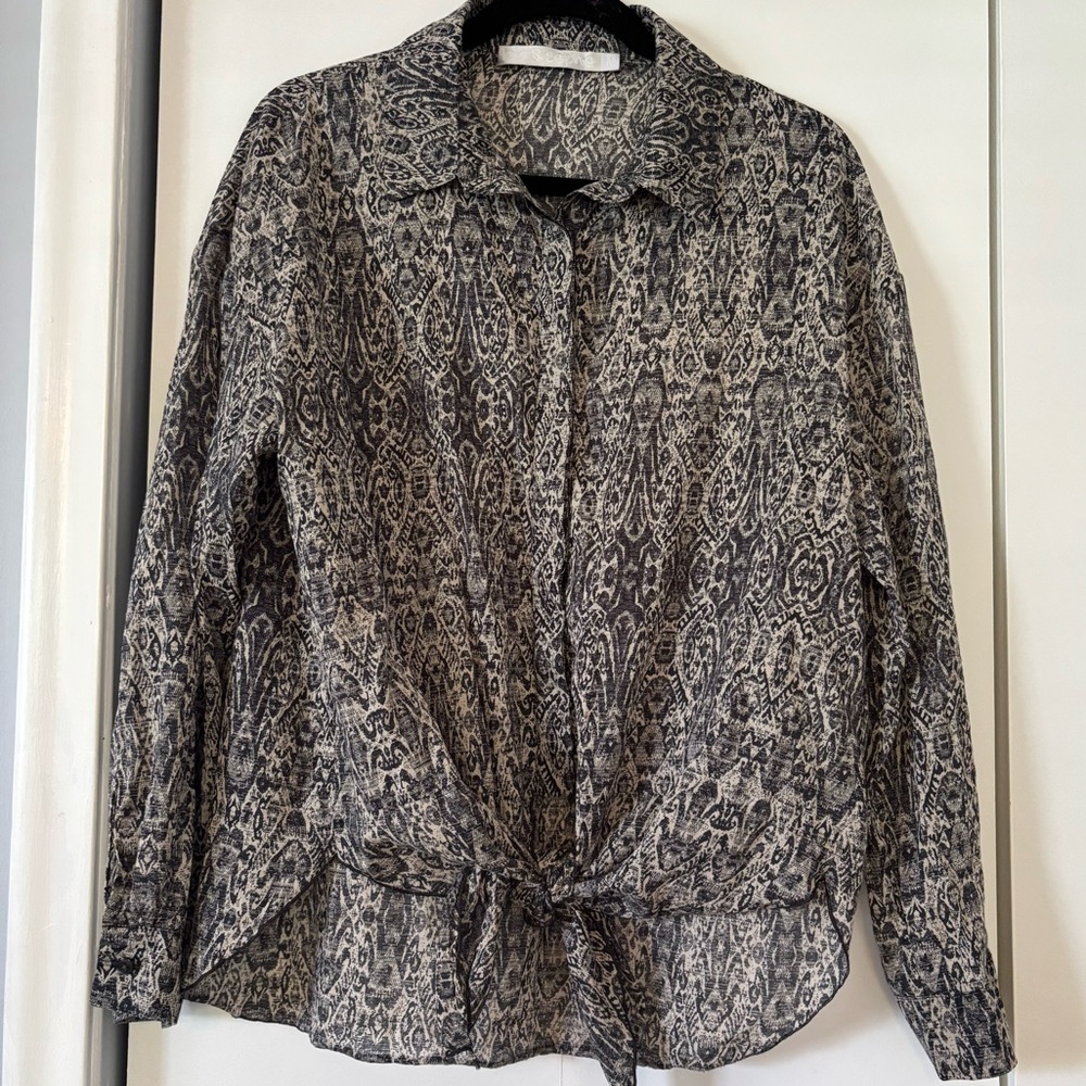 Lola & Sophie Silk Cotton Blouse Black Cream Medium